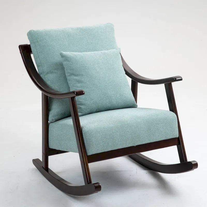 Fauteuil à bascule à accoudoirs en bois massif et lin