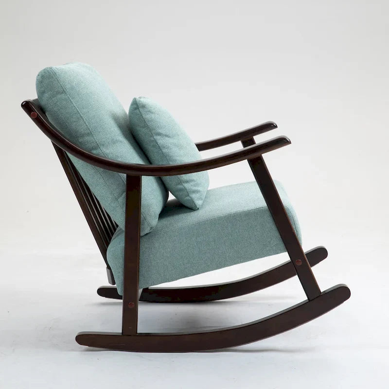 Fauteuil à bascule à accoudoirs en bois massif et lin