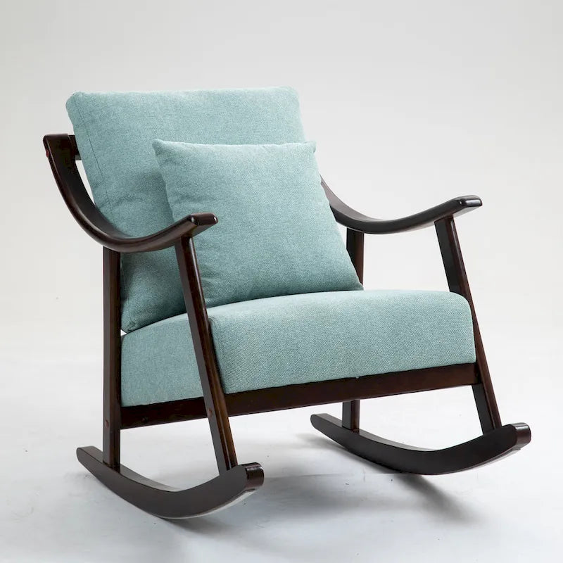 Fauteuil à bascule à accoudoirs en bois massif et lin