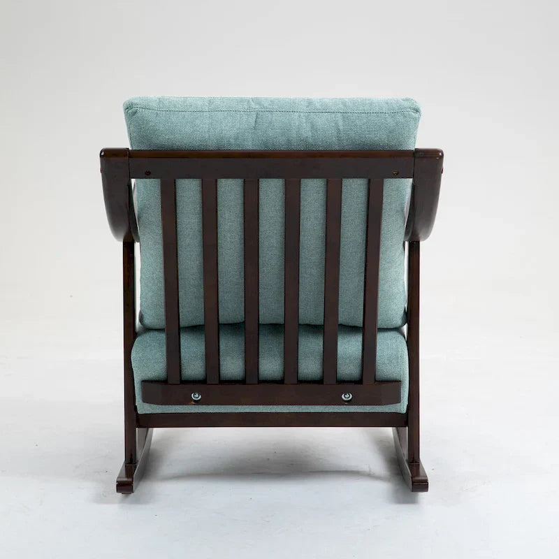 Fauteuil à bascule à accoudoirs en bois massif et lin
