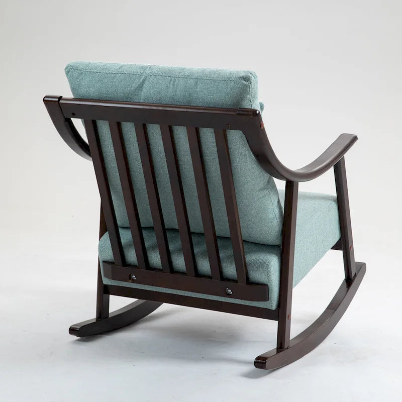 Fauteuil à bascule à accoudoirs en bois massif et lin