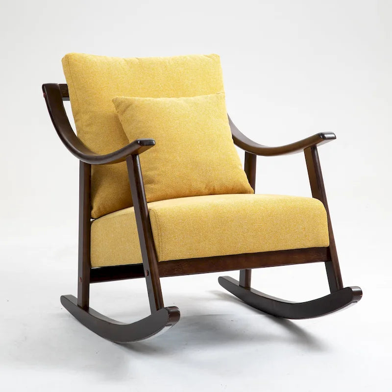 Fauteuil à bascule à accoudoirs en bois massif et lin