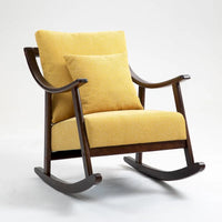 Fauteuil à bascule à accoudoirs en bois massif et lin