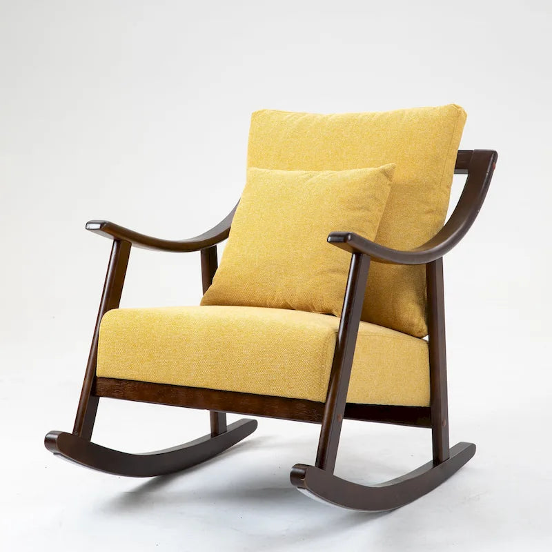 Fauteuil à bascule à accoudoirs en bois massif et lin