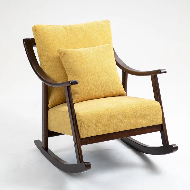 Fauteuil à bascule à accoudoirs en bois massif et lin