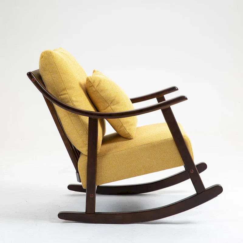 Fauteuil à bascule à accoudoirs en bois massif et lin
