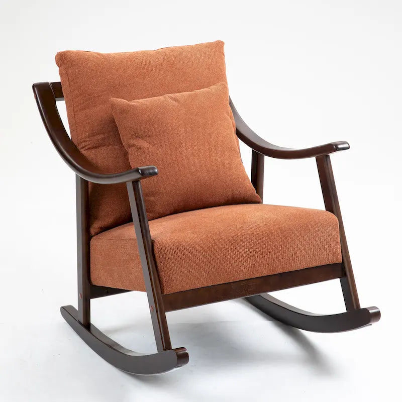 Fauteuil à bascule à accoudoirs en bois massif et lin