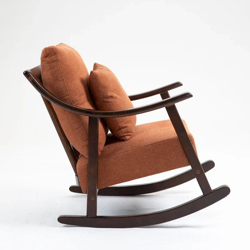 Fauteuil à bascule à accoudoirs en bois massif et lin
