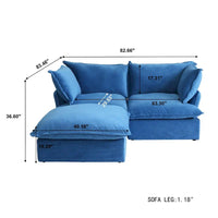 Canapés modulaires sectionnels, causeuse en velours de 82,66 po avec ottoman