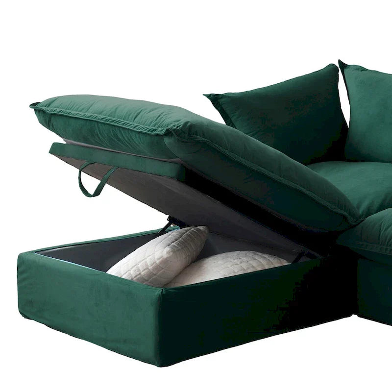 Canapés modulaires sectionnels, causeuse en velours de 82,66 po avec ottoman