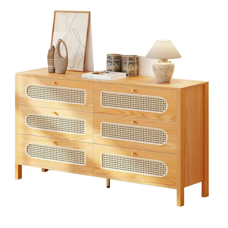 Commode double à 6 tiroirs en rotin Moasis avec meuble de rangement
