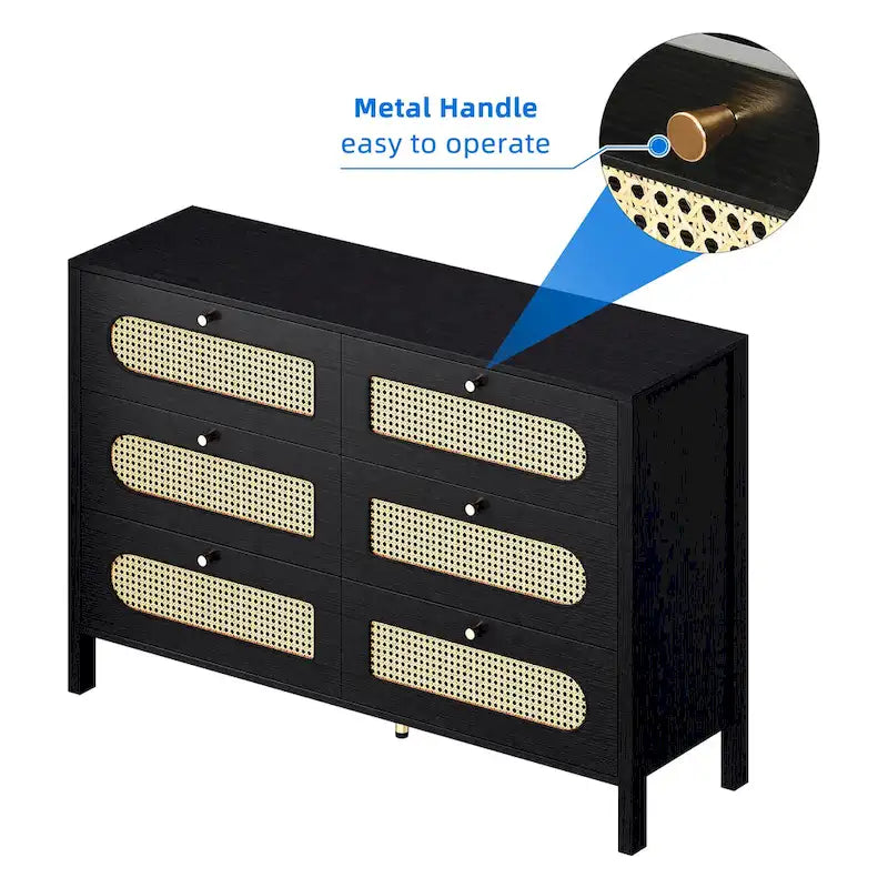 Commode double à 6 tiroirs en rotin Moasis avec meuble de rangement