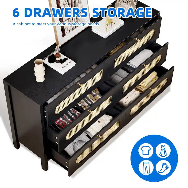Commode double à 6 tiroirs en rotin Moasis avec meuble de rangement
