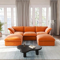 Canapé Sectionnel en Forme de U pour Salon, Canapé Sectionnel Convertible en Velours avec Poufs
