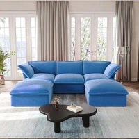 Canapé Sectionnel en Forme de U pour Salon, Canapé Sectionnel Convertible en Velours avec Poufs