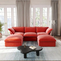 Canapé Sectionnel en Forme de U pour Salon, Canapé Sectionnel Convertible en Velours avec Poufs
