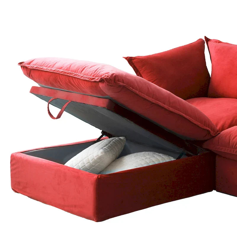 Canapé Sectionnel en Forme de U pour Salon, Canapé Sectionnel Convertible en Velours avec Poufs