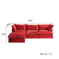 Canapé Sectionnel en Forme de U pour Salon, Canapé Sectionnel Convertible en Velours avec Poufs