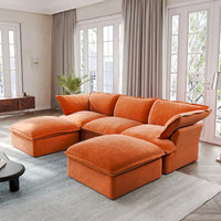 Canapé Sectionnel en Forme de U pour Salon, Canapé Sectionnel Convertible en Velours avec Poufs