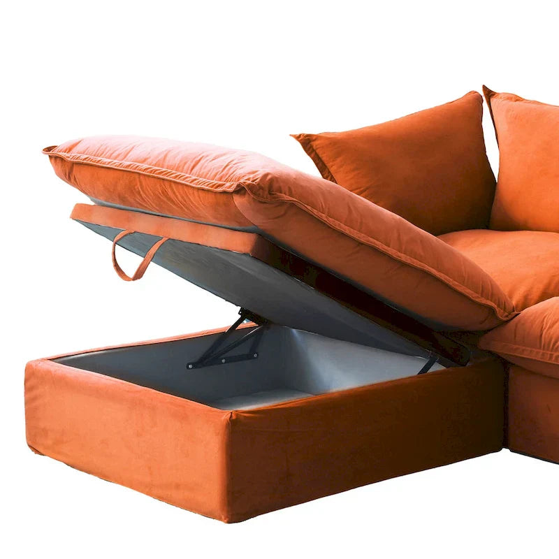 Canapé Sectionnel en Forme de U pour Salon, Canapé Sectionnel Convertible en Velours avec Poufs