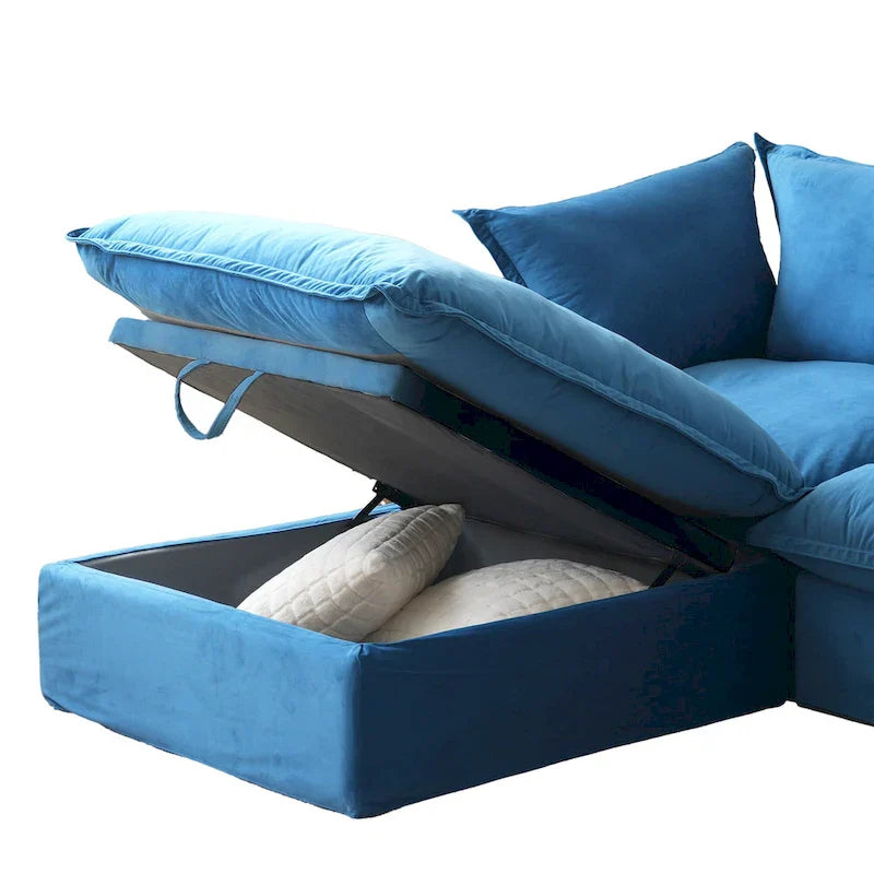 Canapé Sectionnel en Forme de U pour Salon, Canapé Sectionnel Convertible en Velours avec Poufs