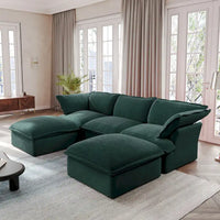 Canapé Sectionnel en Forme de U pour Salon, Canapé Sectionnel Convertible en Velours avec Poufs