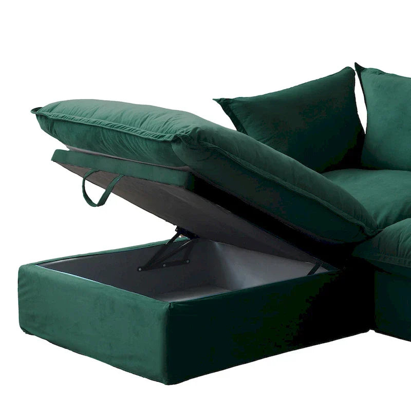 Canapé Sectionnel en Forme de U pour Salon, Canapé Sectionnel Convertible en Velours avec Poufs