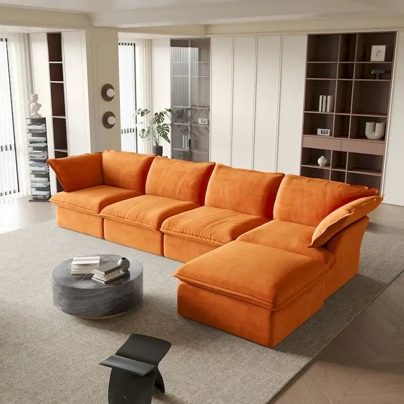 Canapé sectionnel modulable, canapé en velours 162.98 en forme de L avec ottoman