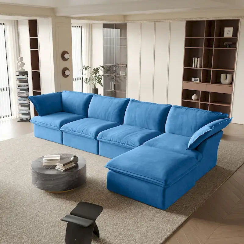 Canapé sectionnel modulable, canapé en velours 162.98 en forme de L avec ottoman