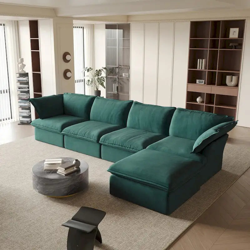 Canapé sectionnel modulable, canapé en velours 162.98 en forme de L avec ottoman
