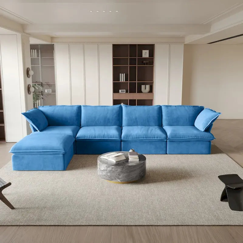 Canapé sectionnel modulable, canapé en velours 162.98 en forme de L avec ottoman