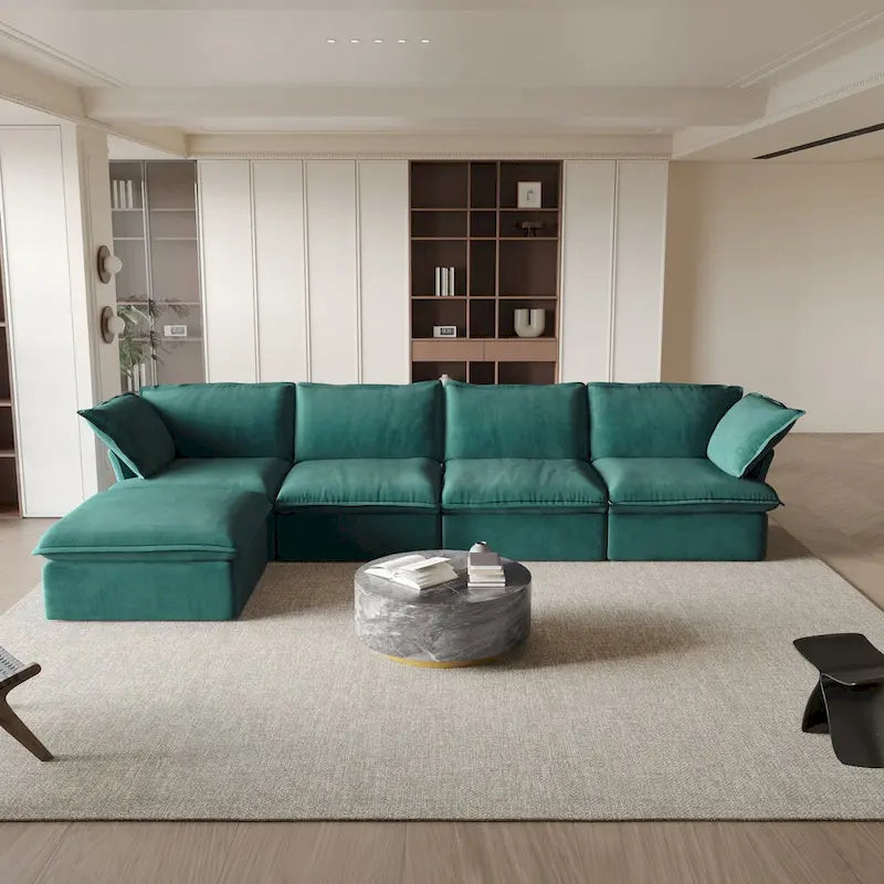 Canapé sectionnel modulable, canapé en velours 162.98 en forme de L avec ottoman