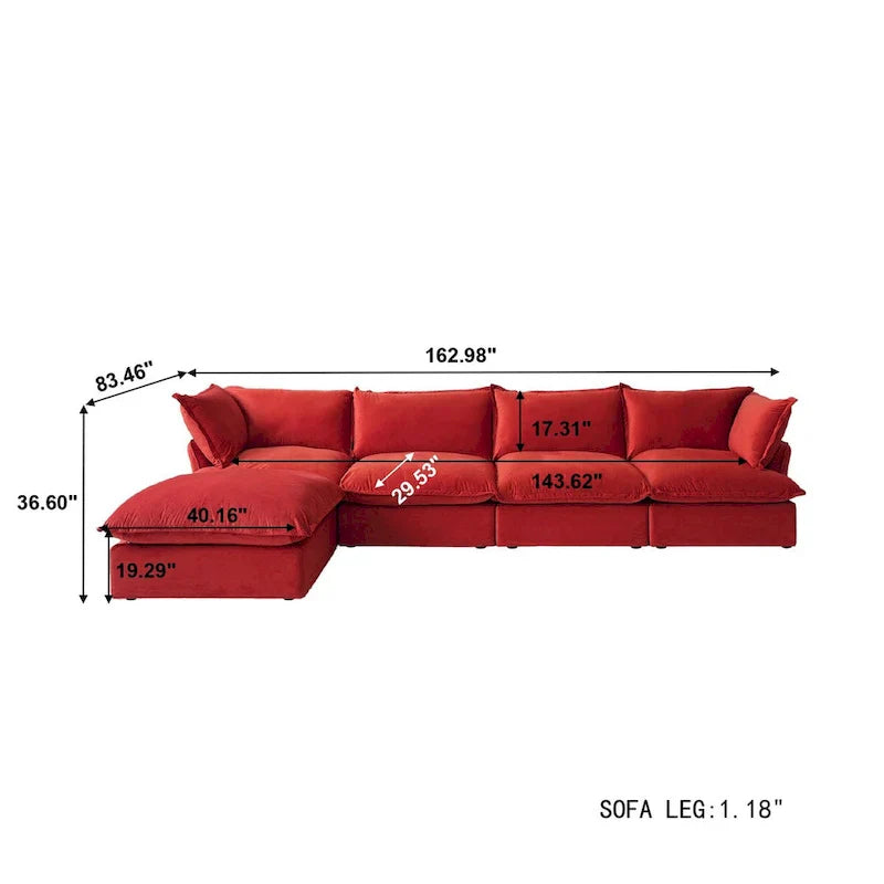 Canapé sectionnel modulable, canapé en velours 162.98 en forme de L avec ottoman