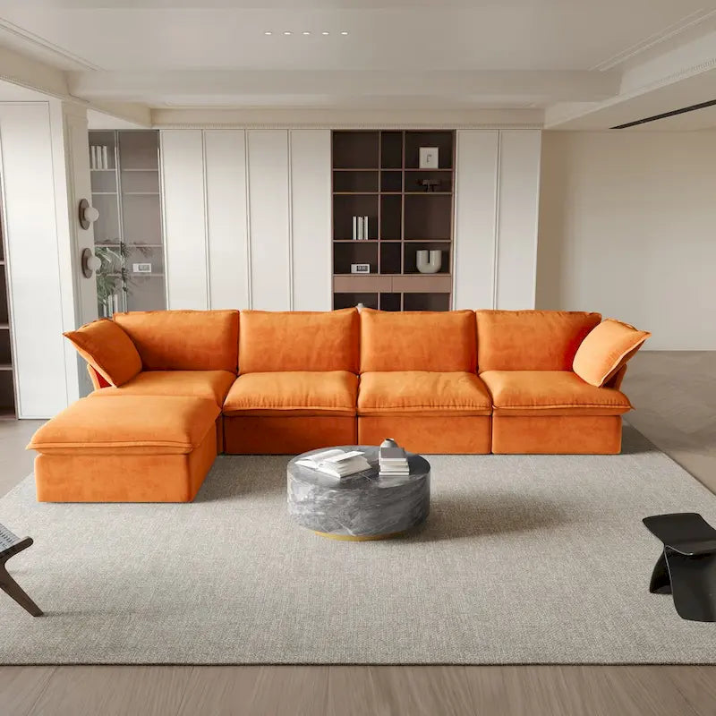 Canapé sectionnel modulable, canapé en velours 162.98 en forme de L avec ottoman