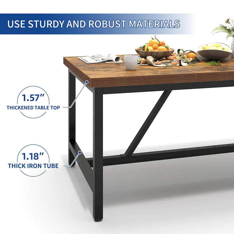 Grande table de salle à manger rustique Moasis 70 pouces pour jusqu'à 8 personnes