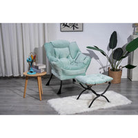 Fauteuil Lounge Contemporain d'Appoint, Fauteuil à Cadre Acier Unique avec Accoudoirs et Poche Latérale, avec pouf, avec repose-pieds