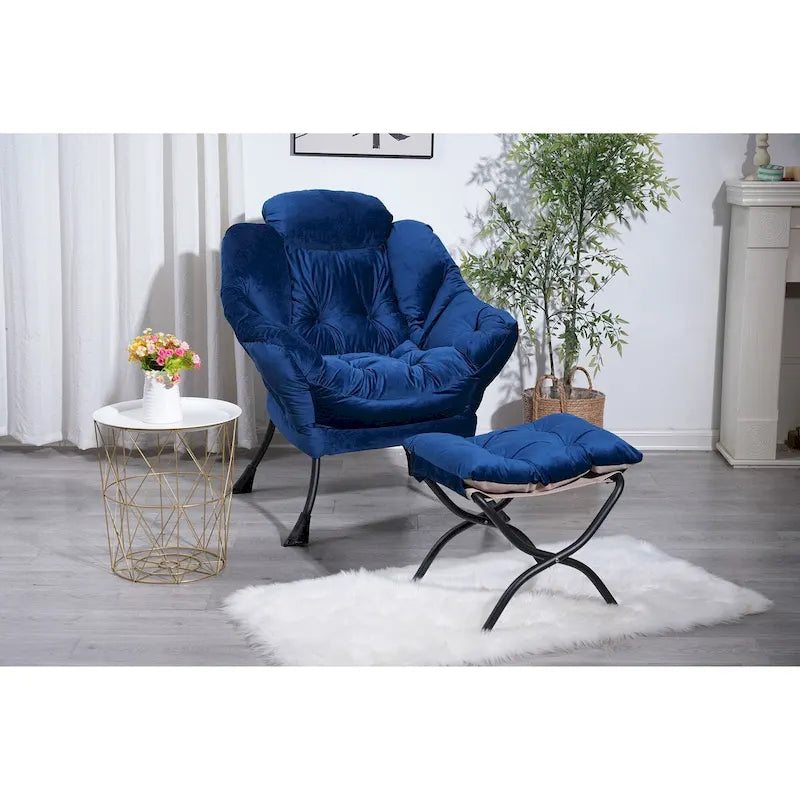 Fauteuil Lounge Contemporain d'Appoint, Fauteuil à Cadre Acier Unique avec Accoudoirs et Poche Latérale, avec pouf, avec repose-pieds
