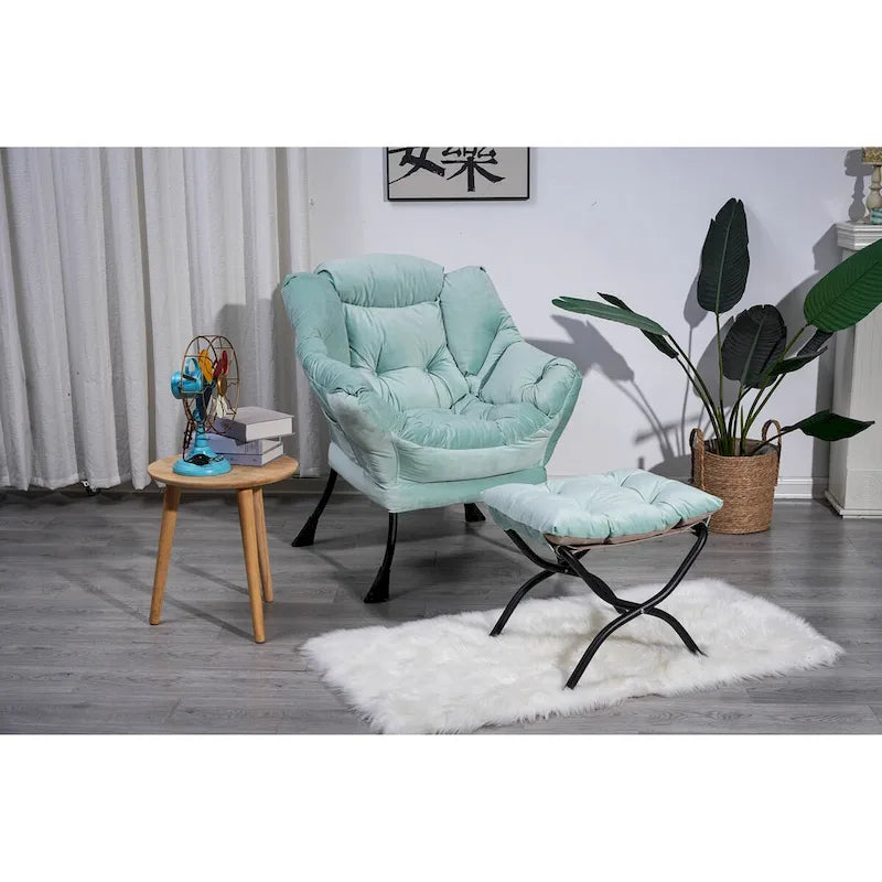 Fauteuil Lounge Contemporain d'Appoint, Fauteuil à Cadre Acier Unique avec Accoudoirs et Poche Latérale, avec pouf, avec repose-pieds