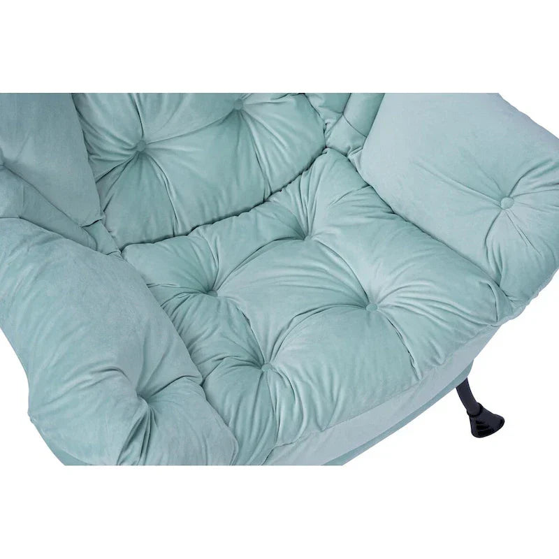 Fauteuil Lounge Contemporain d'Appoint, Fauteuil à Cadre Acier Unique avec Accoudoirs et Poche Latérale, avec pouf, avec repose-pieds
