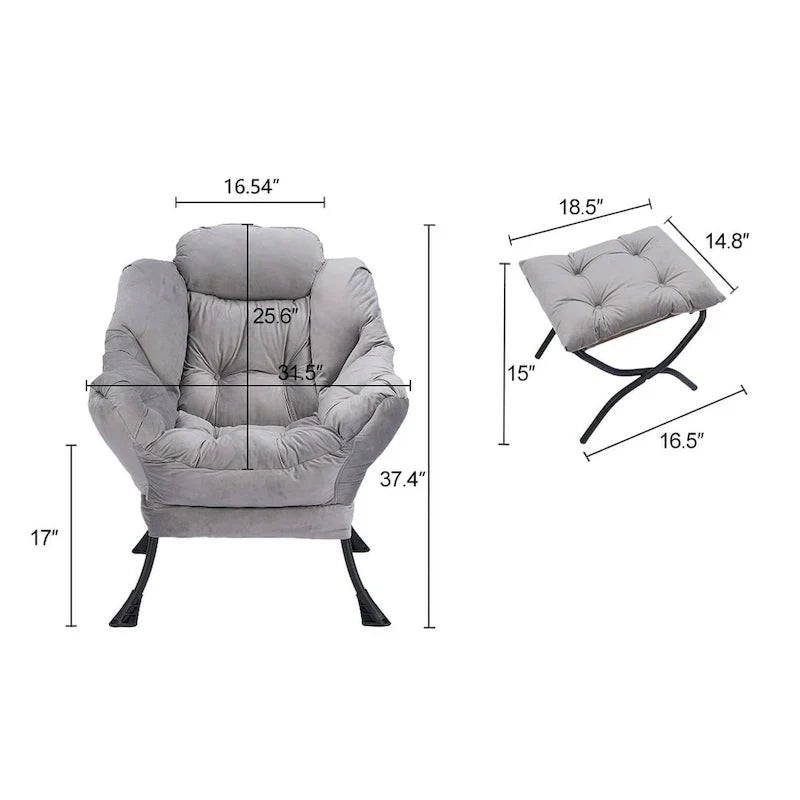 Fauteuil Lounge Contemporain d'Appoint, Fauteuil à Cadre Acier Unique avec Accoudoirs et Poche Latérale, avec pouf, avec repose-pieds