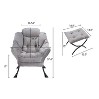 Fauteuil Lounge Contemporain d'Appoint, Fauteuil à Cadre Acier Unique avec Accoudoirs et Poche Latérale, avec pouf, avec repose-pieds
