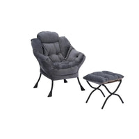 Fauteuil Lounge Contemporain d'Appoint, Fauteuil à Cadre Acier Unique avec Accoudoirs et Poche Latérale, avec pouf, avec repose-pieds