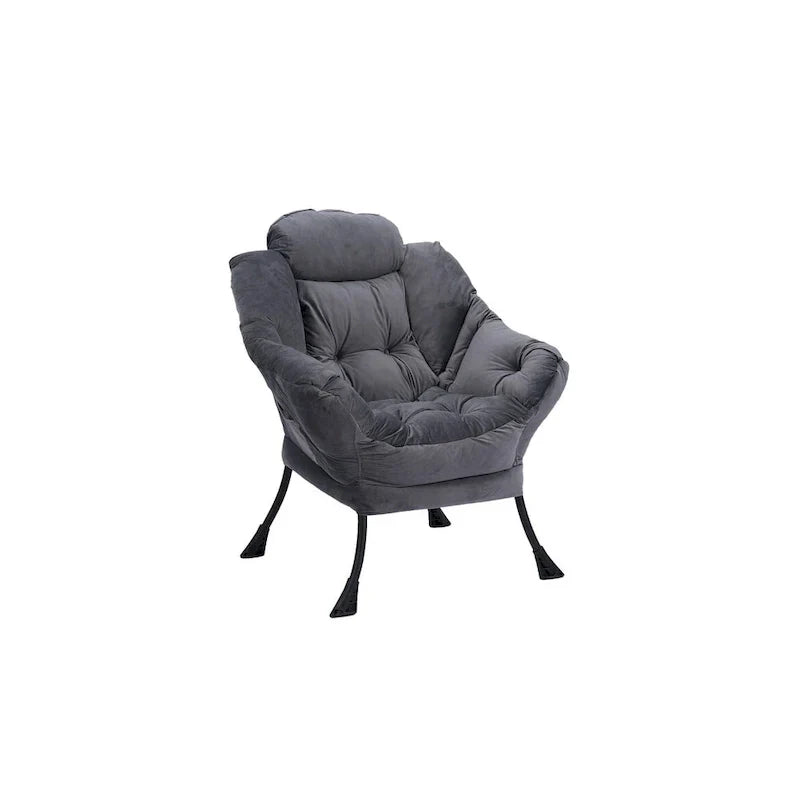 Fauteuil Lounge Contemporain d'Appoint, Fauteuil à Cadre Acier Unique avec Accoudoirs et Poche Latérale, avec pouf, avec repose-pieds