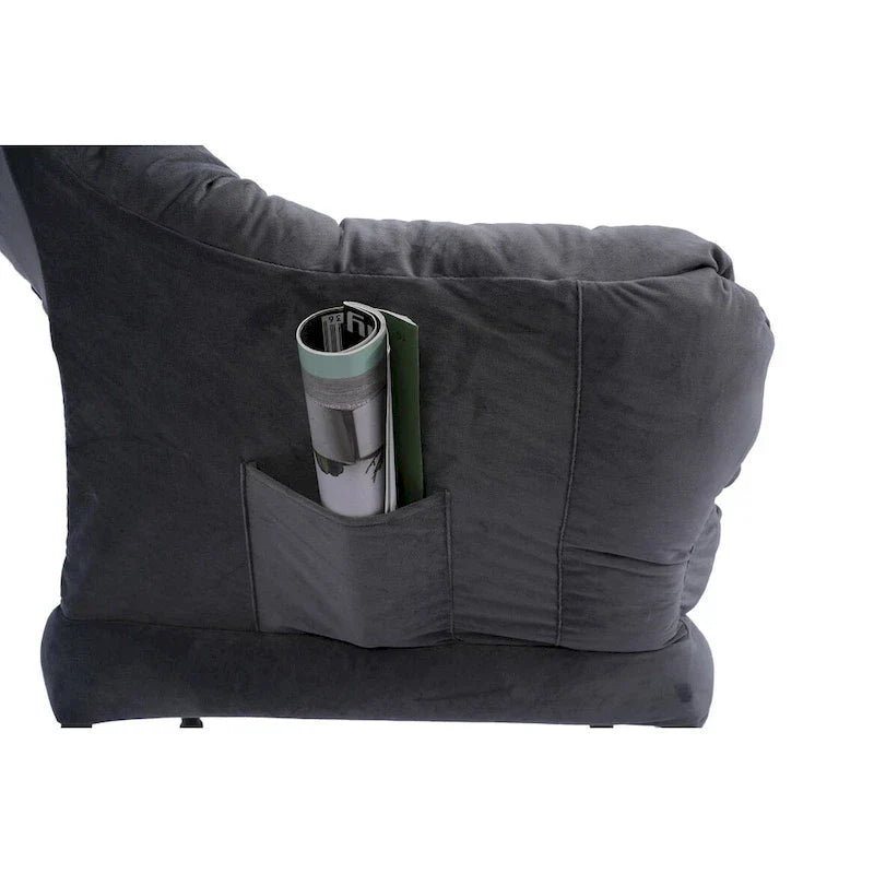 Fauteuil Lounge Contemporain d'Appoint, Fauteuil à Cadre Acier Unique avec Accoudoirs et Poche Latérale, avec pouf, avec repose-pieds