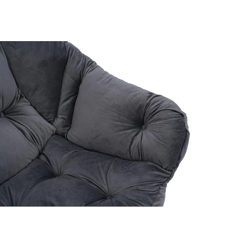 Fauteuil Lounge Contemporain d'Appoint, Fauteuil à Cadre Acier Unique avec Accoudoirs et Poche Latérale, avec pouf, avec repose-pieds
