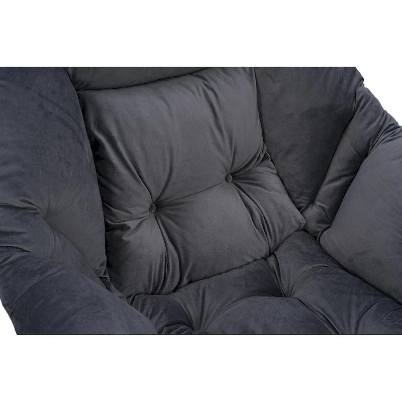 Fauteuil Lounge Contemporain d'Appoint, Fauteuil à Cadre Acier Unique avec Accoudoirs et Poche Latérale, avec pouf, avec repose-pieds