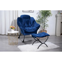 Fauteuil Lounge Contemporain d'Appoint, Fauteuil à Cadre Acier Unique avec Accoudoirs et Poche Latérale, avec pouf, avec repose-pieds