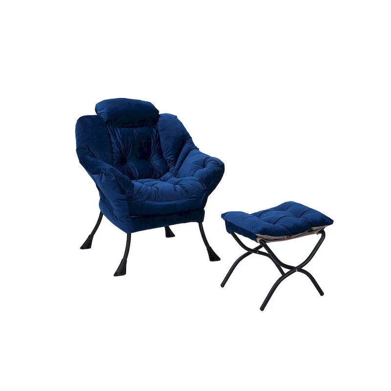 Fauteuil Lounge Contemporain d'Appoint, Fauteuil à Cadre Acier Unique avec Accoudoirs et Poche Latérale, avec pouf, avec repose-pieds