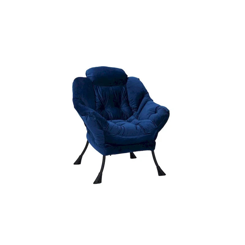 Fauteuil Lounge Contemporain d'Appoint, Fauteuil à Cadre Acier Unique avec Accoudoirs et Poche Latérale, avec pouf, avec repose-pieds