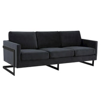 Canapé 3 places en velours Leisuremod Lincoln avec base en acier inoxydable noir